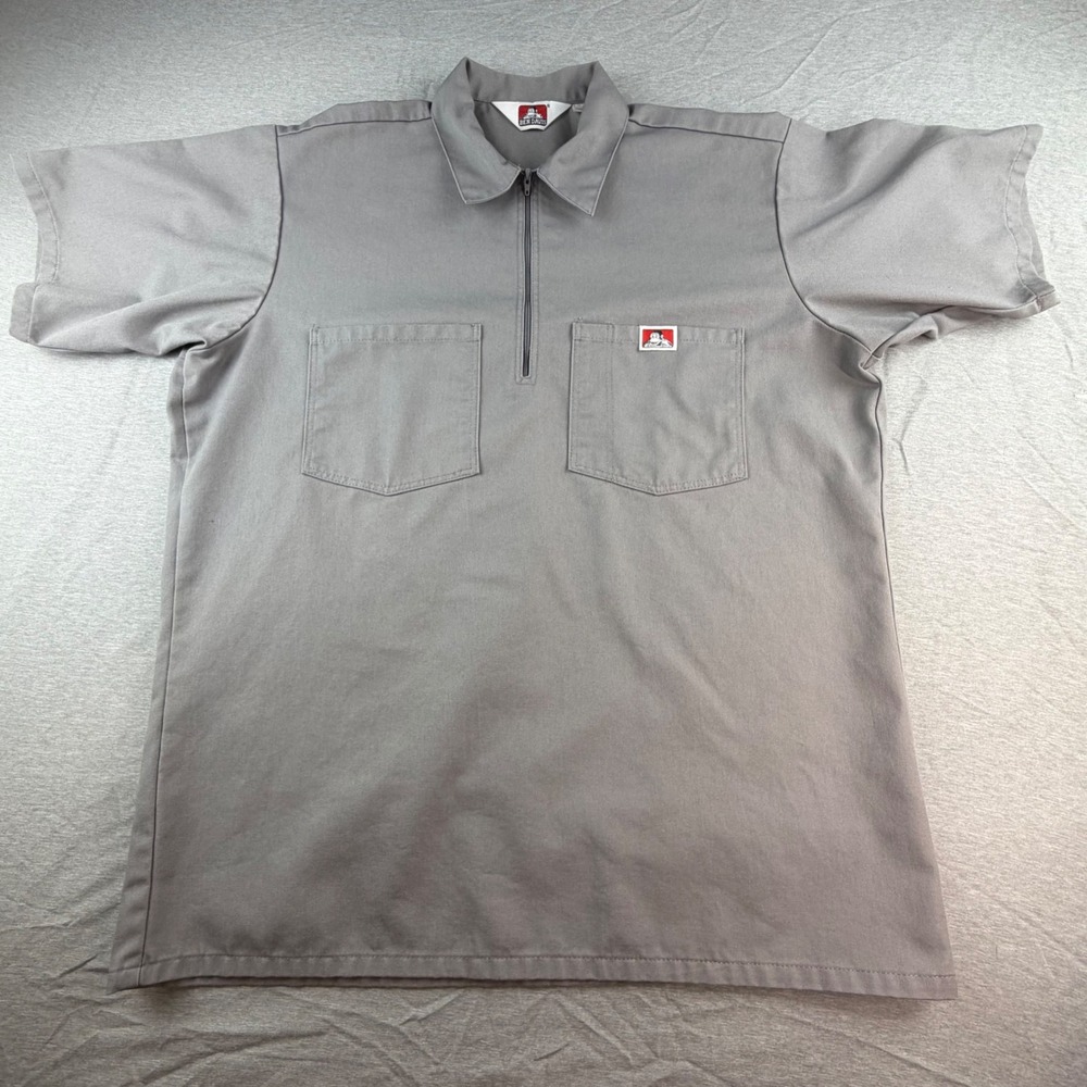 Ben Davis Half Zip Work Shirt Grey Large Workwear Mechanic Utility Skater USA